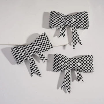 Black & White Checkered Bowknot Silicone Straw Topper